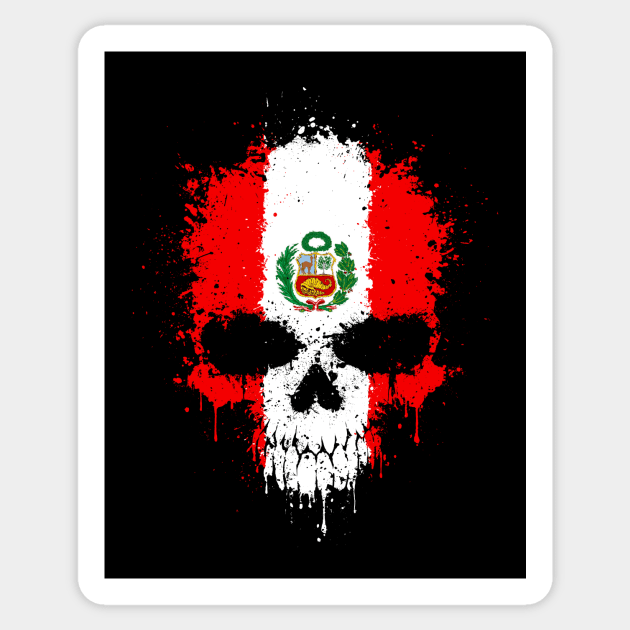 Chaotic Peruvian Flag Splatter Skull Sticker by jeffbartels